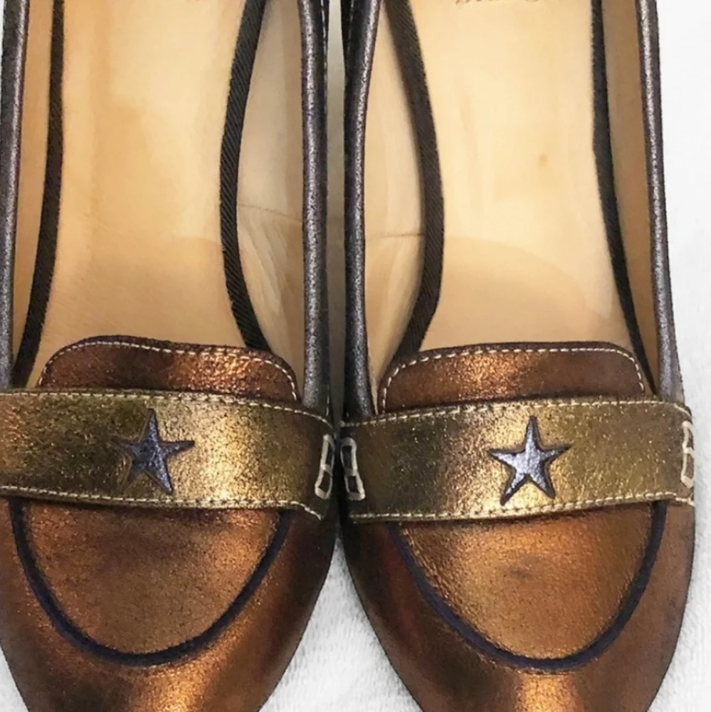 C.Petula‎ Made In France Womens Metallic 2 Toned Star Acc. Brushed Leather Heels
